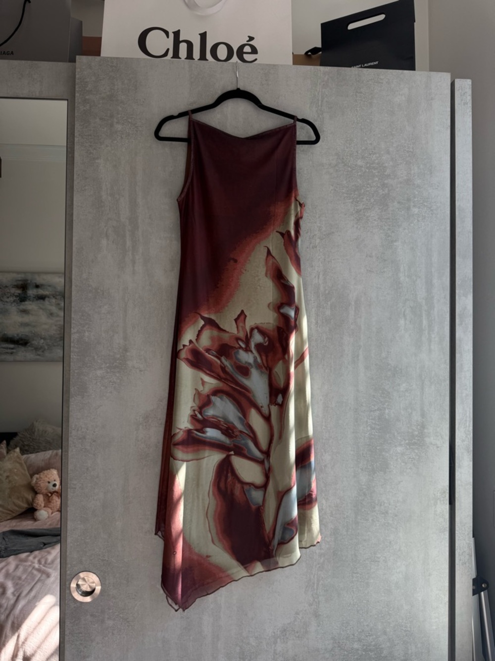 NWT Motel Rocks Maroon Asymmetrical Slip Dress - Picture 5 of 10